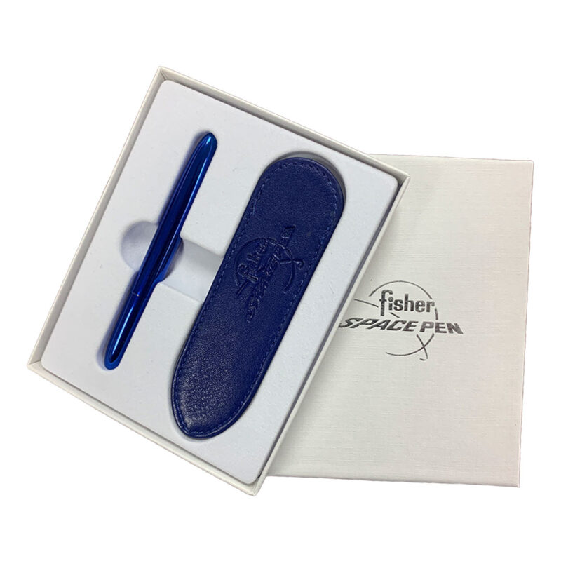 BULLET PEN - BLUEBERRY WITH NAVY BLUE LEATHER PEN CASE IN PRESENTATION BOX