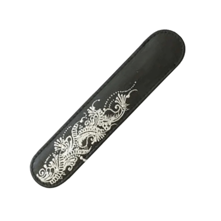 LARGE BLACK LEATHER PEN CASE WITH HENNA DESIGN