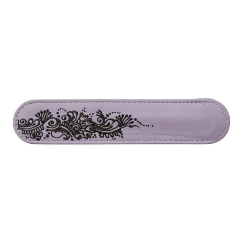 LARGE LILAC LEATHER PEN CASE WITH HENNA DESIGN