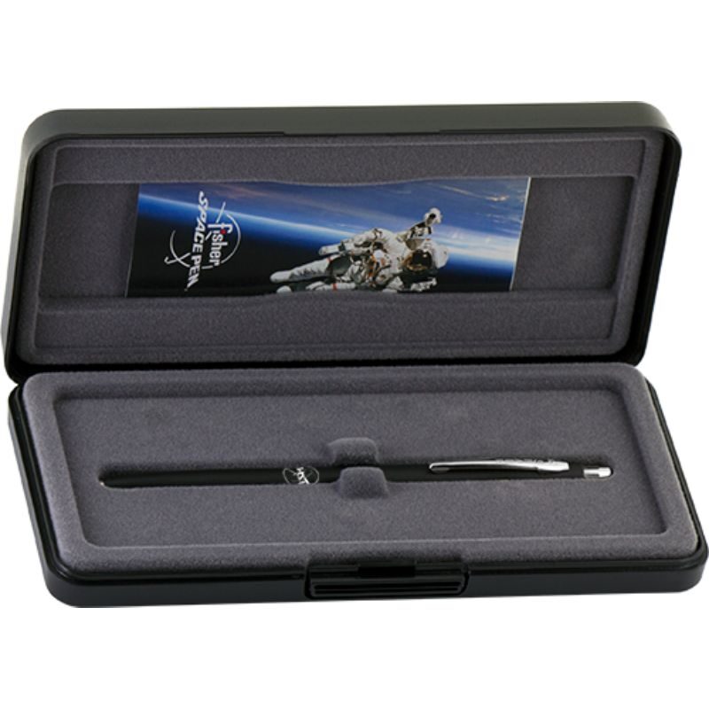 SHUTTLE SPACE PEN – MATTE BLACK WITH CHROME ACCENTS & WHITE NASA MEATBALL LOGO - fch4bc-nasamb