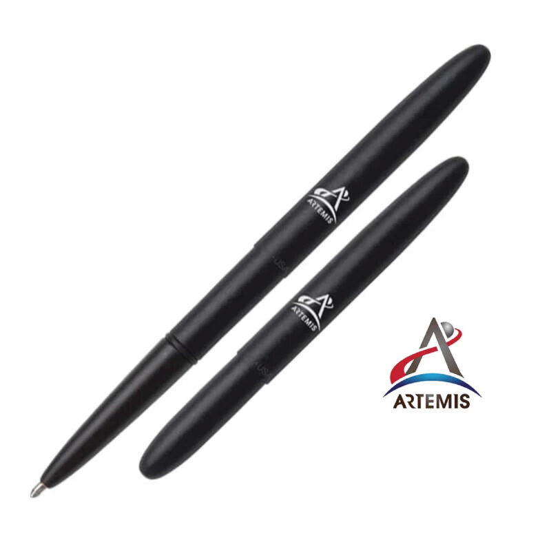 MATTE BLACK SPACE PEN WITH WHITE PRINTED ARTEMIS LOGO - f400b-art