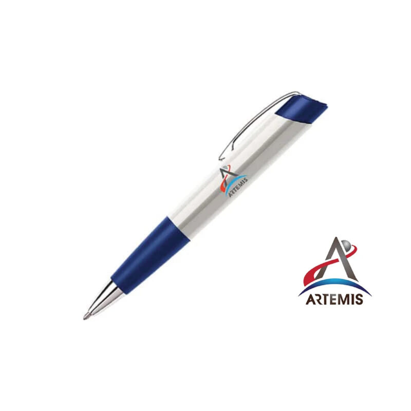WHITE & BLUE ECLIPSE SPACE PEN WITH FOUR COLOUR ARTEMIS LOGO - fsecl/wbl-art