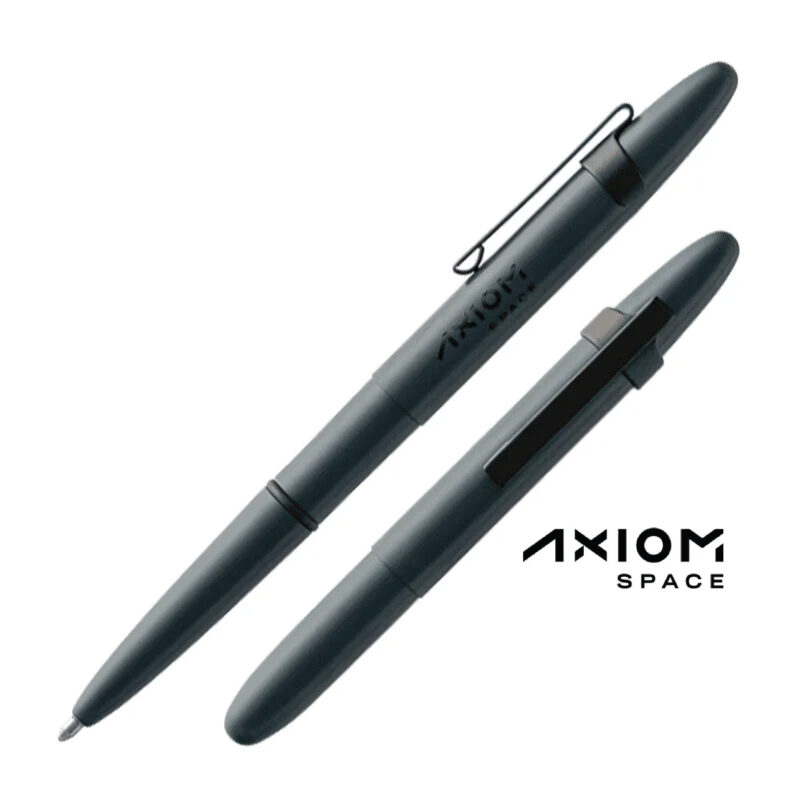 BULLET SPACE PEN - ELITE NAVY BLUE CERAKOTE ® WITH MATTE BLACK POCKET CLIP AND AXIOM SPACE LOGO – f400e-220-bcl-axm