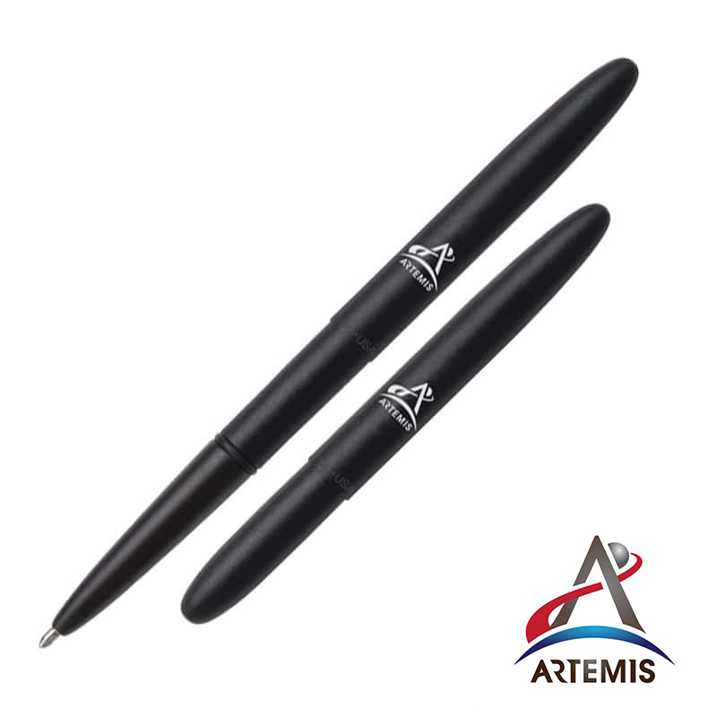 MATTE BLACK SPACE PEN WITH WHITE PRINTED ARTEMIS LOGO - f400b-art