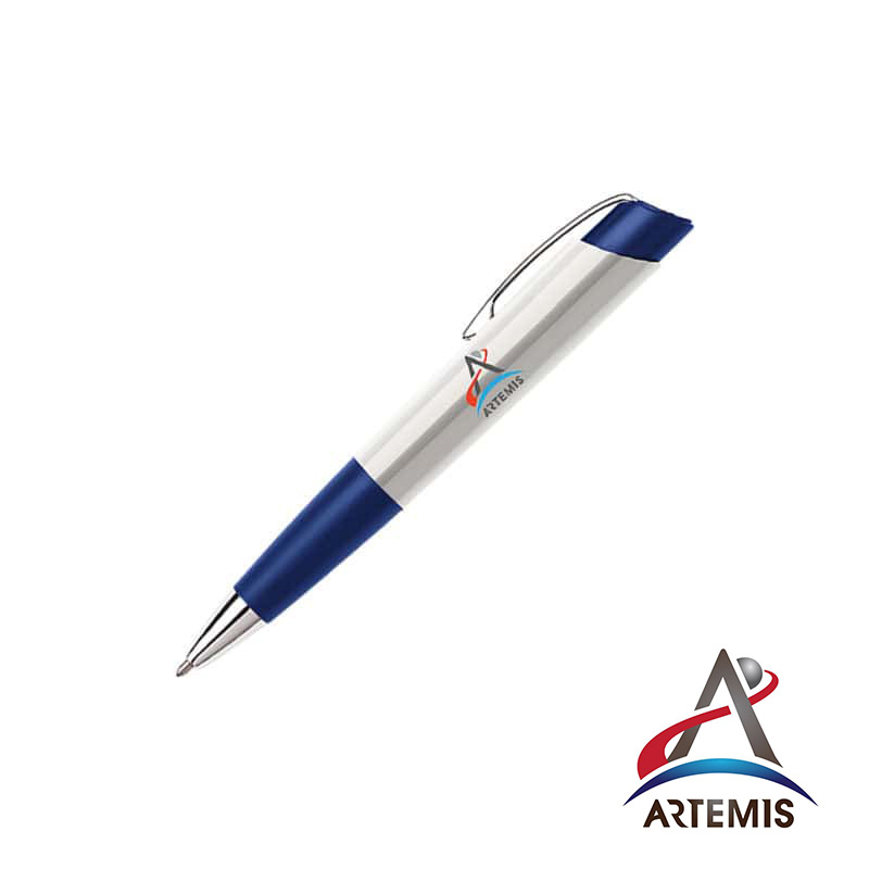 WHITE & BLUE ECLIPSE SPACE PEN WITH FOUR COLOUR ARTEMIS LOGO - fsecl/wbl-art
