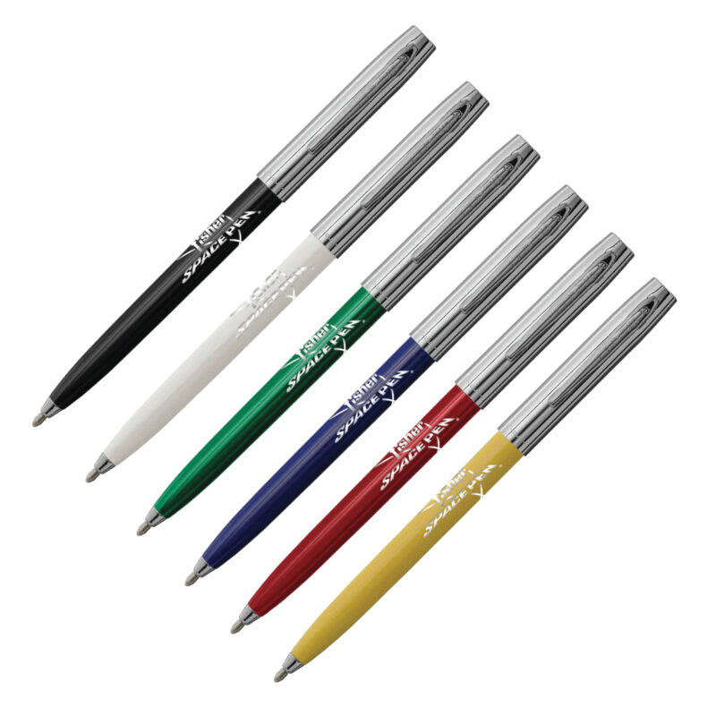 CAP-O-MATIC - CHROME CAP PLASTIC BARREL WITH FISHER SPACE PEN LOGO (BLACK, BLUE, WHITE, GREEN, RED, YELLOW)