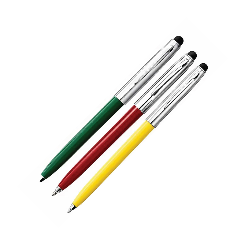 CAP-O-MATIC – CHROME CAP PLASTIC BARREL WITH RUBBER STYLUS (RED, YELLOW, GREEN)