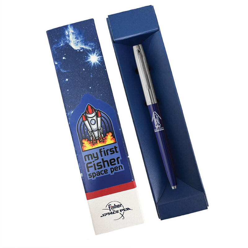 MY FIRST FISHER SPACE PEN - BLUE & CHROME CAP-O-MATIC WITH SHUTTLE IMPRINT – BOXED