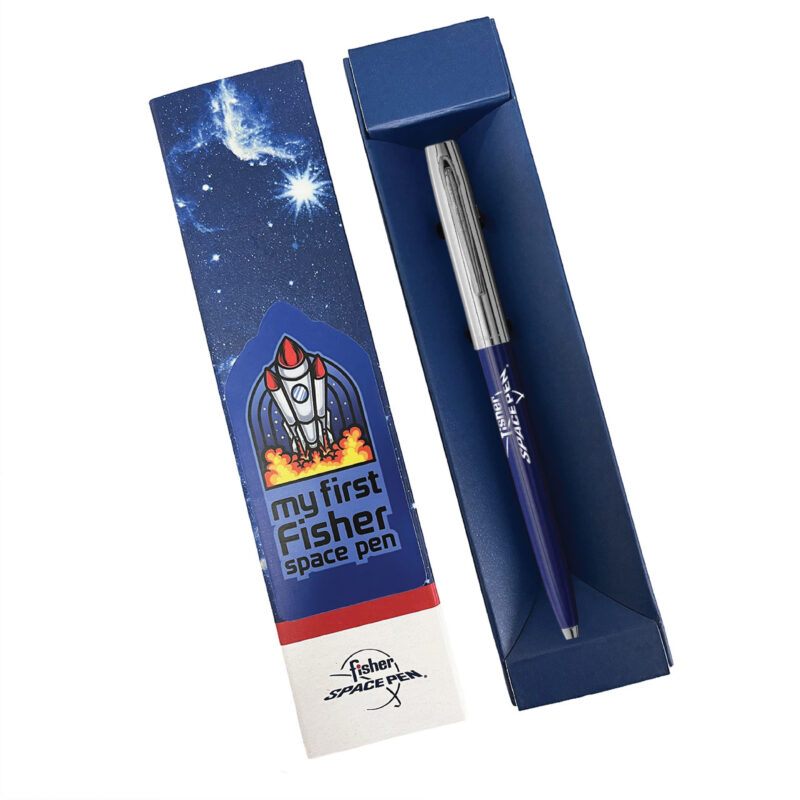 MY FIRST FISHER SPACE PEN - BLUE & CHROME CAP-O-MATIC WITH FISHER SPACE PEN LOGO – BOXED