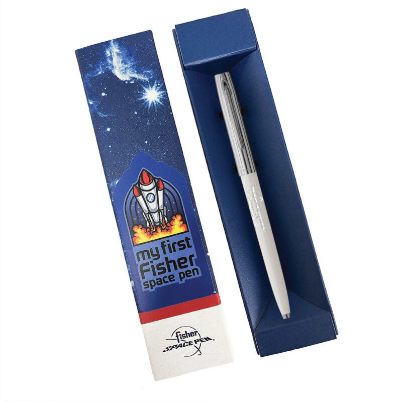 MY FIRST FISHER SPACE PEN - WHITE & CHROME CAP-O-MATIC WITH FISHER SPACE PEN LOGO – BOXED
