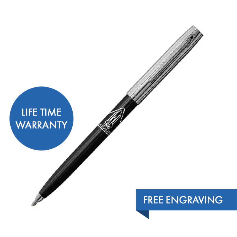 MY FIRST FISHER SPACE PEN - BLACK & CHROME CAP-O-MATIC WITH SHUTTLE IMPRINT – BOXED
