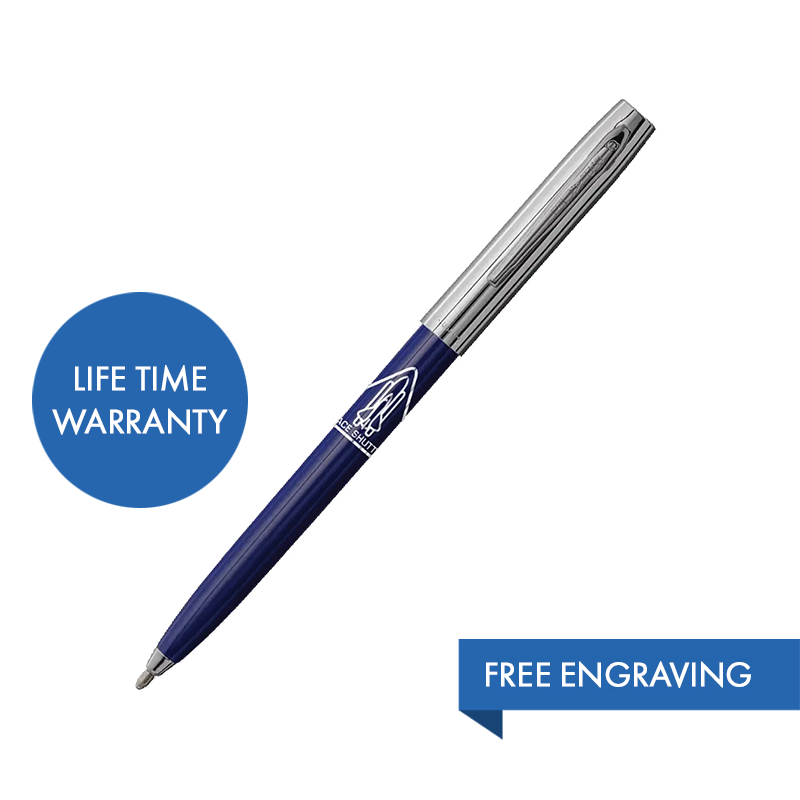 MY FIRST FISHER SPACE PEN - BLUE & CHROME CAP-O-MATIC WITH SHUTTLE IMPRINT – BOXED