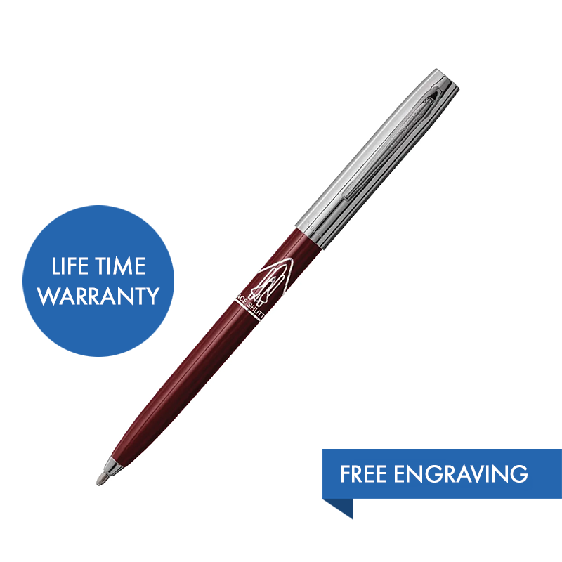 MY FIRST FISHER SPACE PEN - BURGUNDY & CHROME CAP-O-MATIC WITH SHUTTLE IMPRINT – BOXED