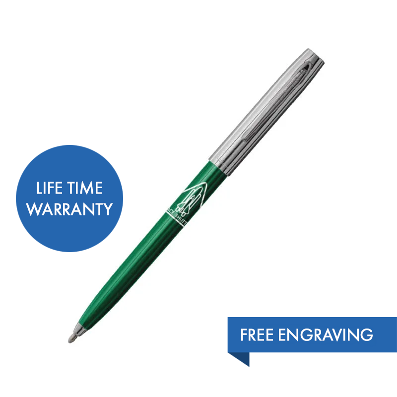 MY FIRST FISHER SPACE PEN - GREEN & CHROME CAP-O-MATIC WITH SHUTTLE IMPRINT – BOXED