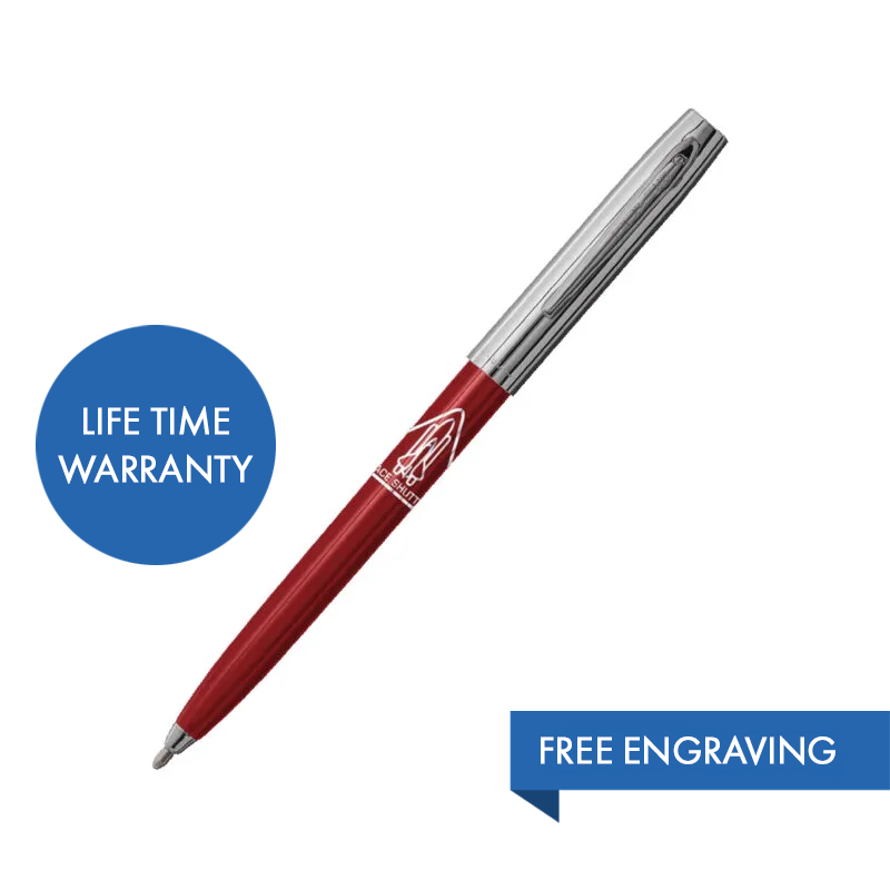 MY FIRST FISHER SPACE PEN - RED & CHROME CAP-O-MATIC WITH SHUTTLE IMPRINT – BOXED