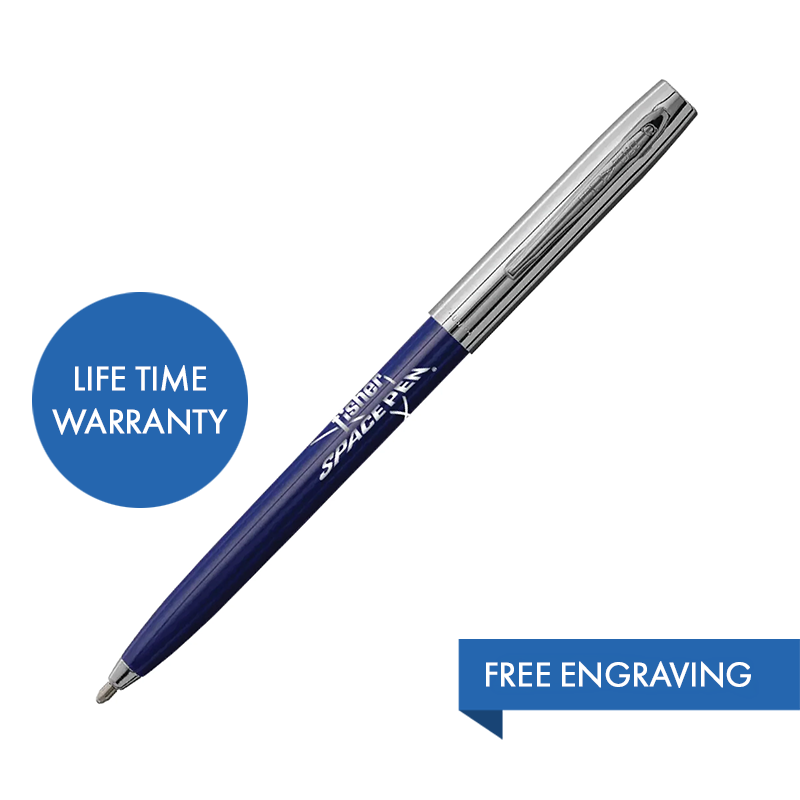 MY FIRST FISHER SPACE PEN - BLUE & CHROME CAP-O-MATIC WITH FISHER SPACE PEN LOGO – BOXED