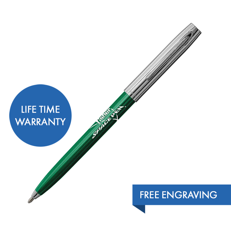 MY FIRST FISHER SPACE PEN - GREEN & CHROME CAP-O-MATIC WITH FISHER SPACE PEN LOGO – BOXED