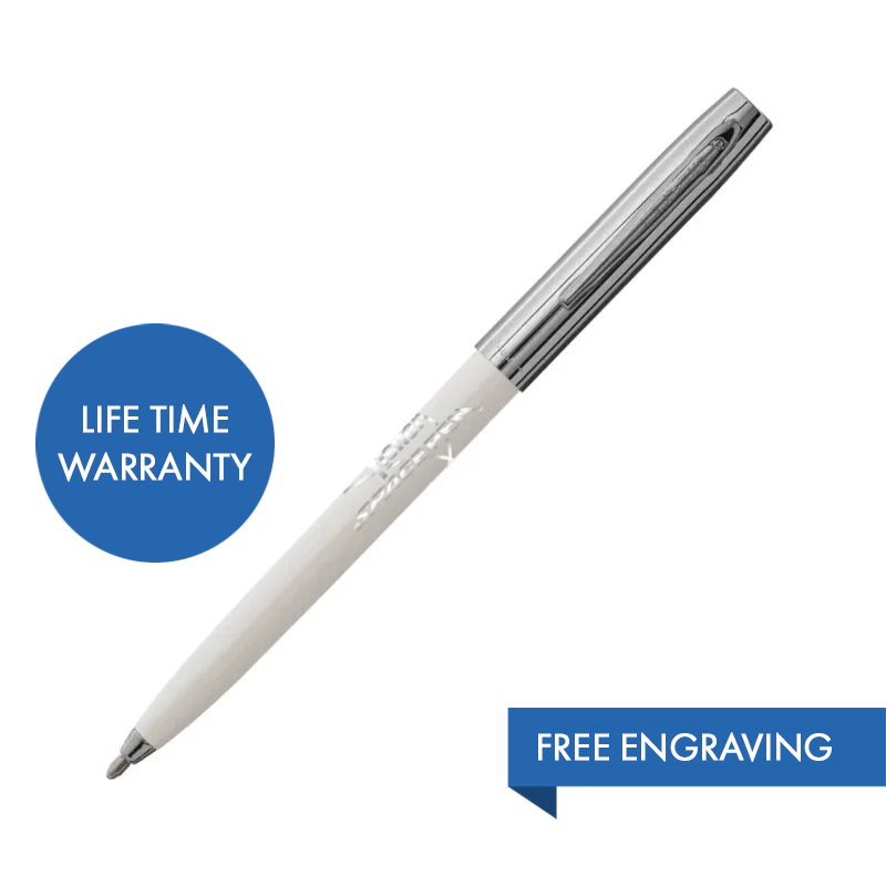 MY FIRST FISHER SPACE PEN - WHITE & CHROME CAP-O-MATIC WITH FISHER SPACE PEN LOGO – BOXED