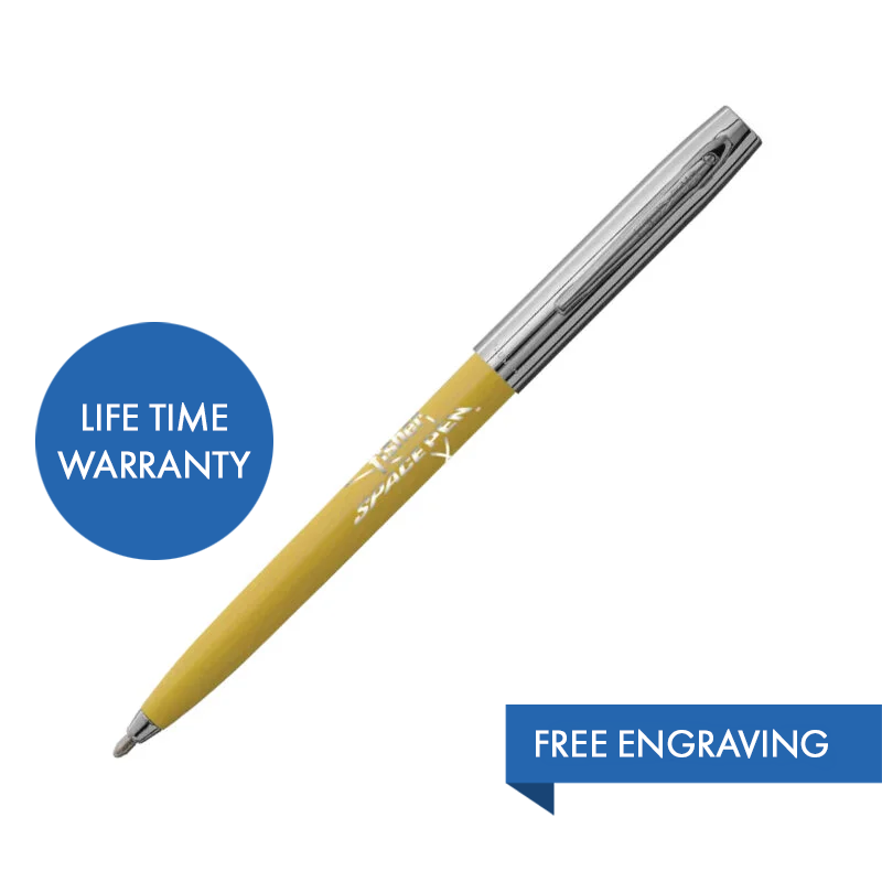 MY FIRST FISHER SPACE PEN - YELLOW & CHROME CAP-O-MATIC WITH FISHER SPACE PEN LOGO – BOXED